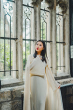 Load image into Gallery viewer, | BRIDAL | PEARL CREAM CAPE WITH MATCHING PLISSE BELL SLEEVE DRESS
