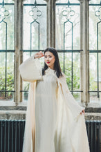 Load image into Gallery viewer, | BRIDAL | PEARL CREAM CAPE WITH MATCHING PLISSE BELL SLEEVE DRESS
