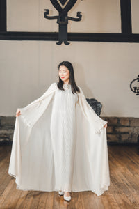 | BRIDAL | PEARL CREAM CAPE WITH MATCHING PLISSE BELL SLEEVE DRESS