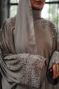 CLOSED CRYSTAL BATWING ABAYA | TAUPE |