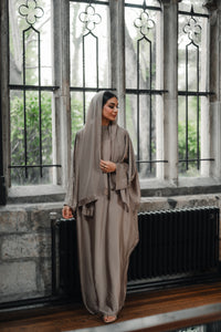 CLOSED CRYSTAL BATWING ABAYA | TAUPE |