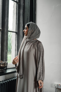 CLOSED CRYSTAL BATWING ABAYA | TAUPE |