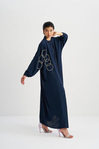 EMBELLISHED OPEN ABAYA WITH CUFF SLEEVE | BLUE |