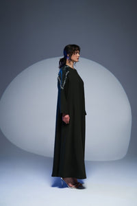 STRAIGHT ZIPPED ABAYA WITH EMBELLISHED SHOULDERS