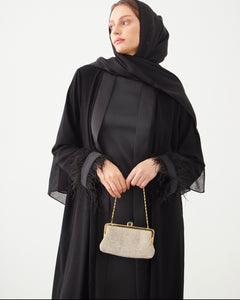 FEATHER SLEEVE OPEN ABAYA | BLACK |