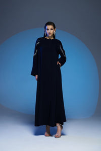 STRAIGHT ZIPPED ABAYA WITH EMBELLISHED SHOULDERS