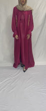 Load and play video in Gallery viewer, EMBELLISHED ORGANZA 3 PIECE ABAYA | DEEP RED |
