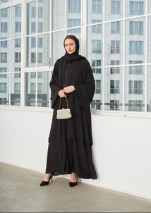 DOUBLE LAYER OPEN ABAYA | BLACK |