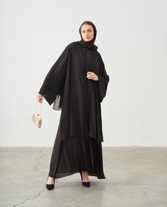 DOUBLE LAYER OPEN ABAYA | BLACK |