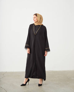 JACKET STYLE ABAYA WITH GOLD AND FEATHER DETAIL