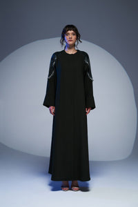 STRAIGHT ZIPPED ABAYA WITH EMBELLISHED SHOULDERS