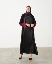 Load image into Gallery viewer, FEATHER SLEEVE OPEN ABAYA | RED |
