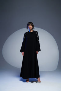 STRAIGHT ZIPPED ABAYA WITH EMBELLISHED SHOULDERS