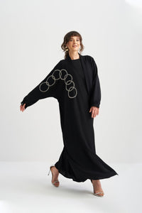 EMBELLISHED OPEN ABAYA WITH CUFF SLEEVE | BLACK |