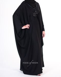 DRAPED SEQUIN ABAYA | BLACK |