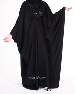 DRAPED SEQUIN ABAYA | BLACK |