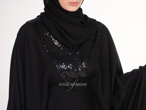 DRAPED SEQUIN ABAYA | BLACK |