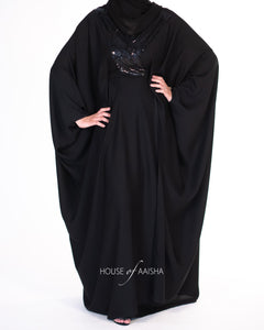 DRAPED SEQUIN ABAYA | BLACK |