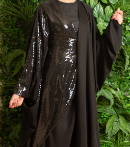 DRAPED SEQUIN ABAYA | BLACK |