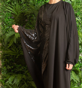 DRAPED SEQUIN ABAYA | BLACK |