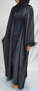 OPEN FEATHER DETAIL NADA ABAYA | BLACK |