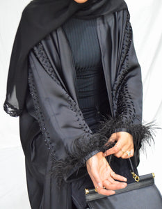 OPEN FEATHER DETAIL NADA ABAYA | BLACK |