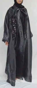 EMBELLISHED ORGANZA 3 PIECE ABAYA | BLACK |