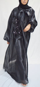 EMBELLISHED ORGANZA 3 PIECE ABAYA | BLACK |