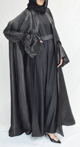 EMBELLISHED CUFF ORGANZA 3 PIECE ABAYA | BLACK |