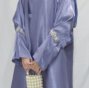 CRYSTAL CUFF ORGANZA 3 PIECE ABAYA | BLUE |