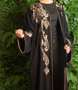 | STRAIGHT CUT ABAYA WITH GOLD EMBROIDERY |