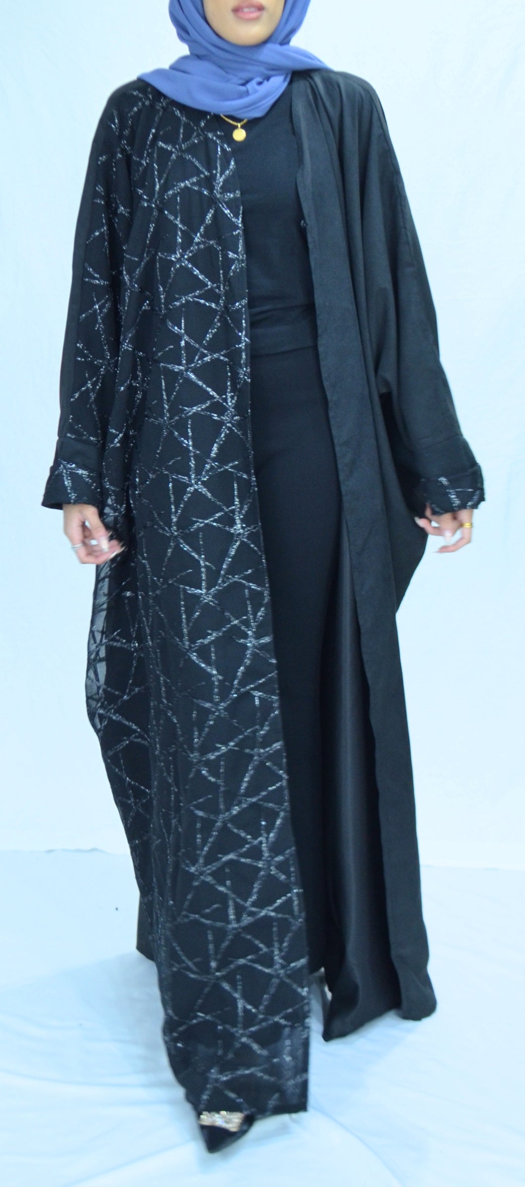 HALF AND HALF EMBROIDERED OPEN ABAYA