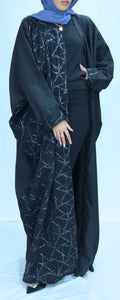 HALF AND HALF EMBROIDERED OPEN ABAYA