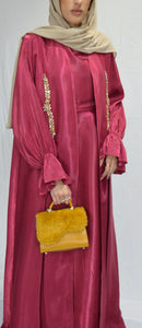 EMBELLISHED ORGANZA 3 PIECE ABAYA | DEEP RED |