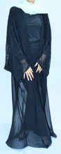 Load image into Gallery viewer, SHEER FLOWER EMBROIDERED OPEN ABAYA | BLACK |
