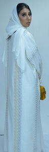 WHITE COTTON EMBROIDERED ABAYA (2 PIECE)